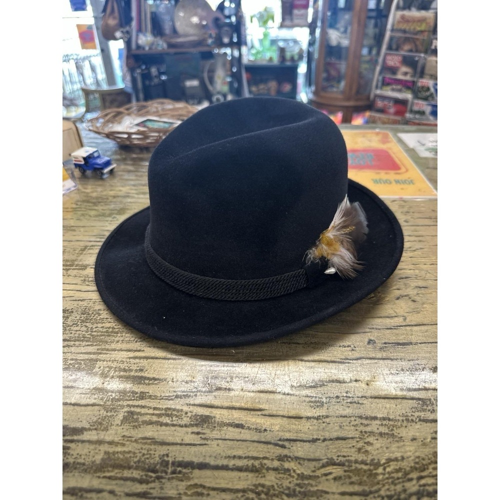 Selentino Henry The Hatter Mens Black Fur Felt Comfortable Fedora Hat Size 7 1/2